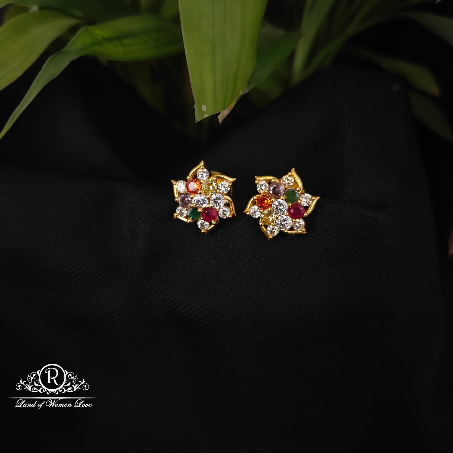 92.5 silver navaratna stone earrings -RCDS0639