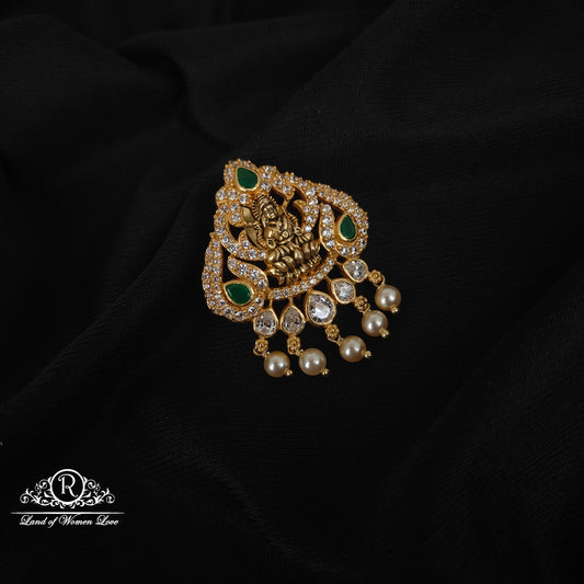 92.5 silver lakshmi devi design pendent with green stones -RC061M1292