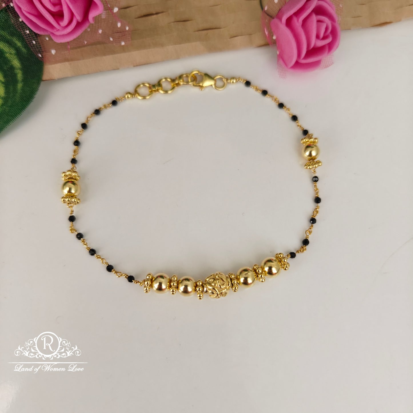 92.5-SILVER BLACK BEADS BARCELET-RCNJ037