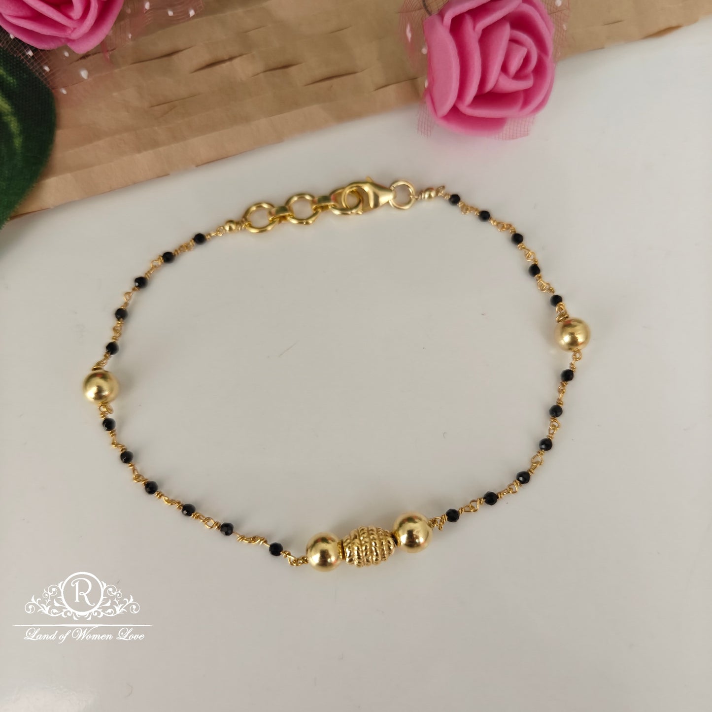 92.5-SILVER BLACK BEADS BARCELET-RCNJ039