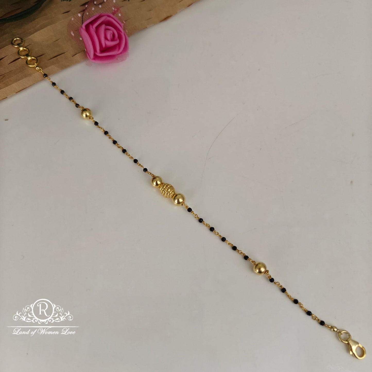 92.5-SILVER BLACK BEADS BARCELET-RCNJ039