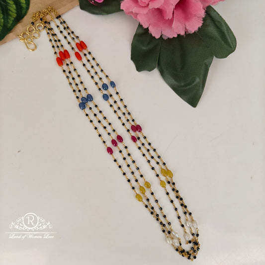 92.5-SILVER NAVARATNA BLACK BEADS CHAIN-RCNJ050