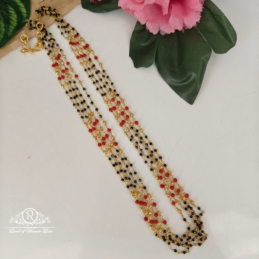 92.5-SILVER NAVARATNA BLACK BEADS CHAIN-RCNJ051