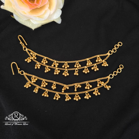 92.5 Silver 2 lines Gold Balls Earchain-RCJR1142