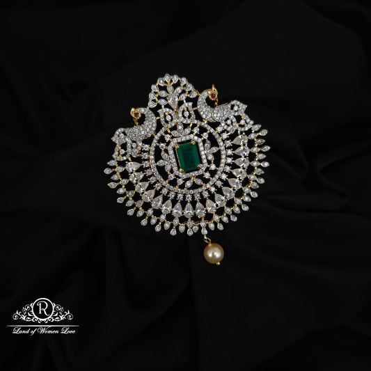 92.5 SILVER DIAMOND FINISHING PEACOCK DESGIN PENDANT-RCZP010