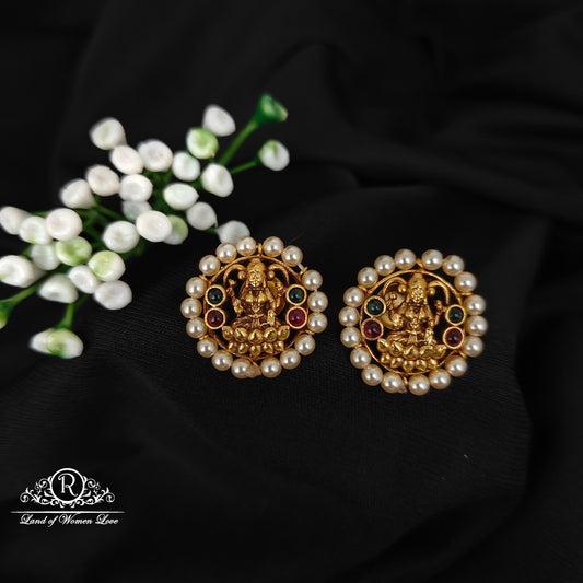 92.5 SILVER LAKSHMI DEVI WITH PEARL  ROUND STUDS-RCJR1083