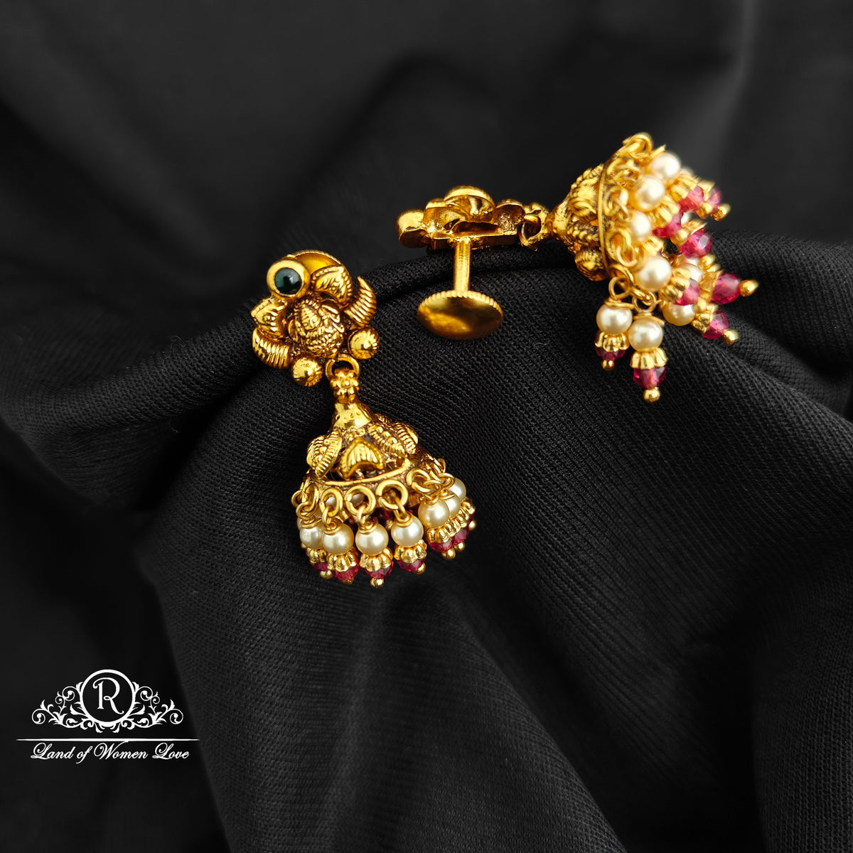 92.5 Silver With Gold Polish  Lakshmi Devi Jumkas -RCV402