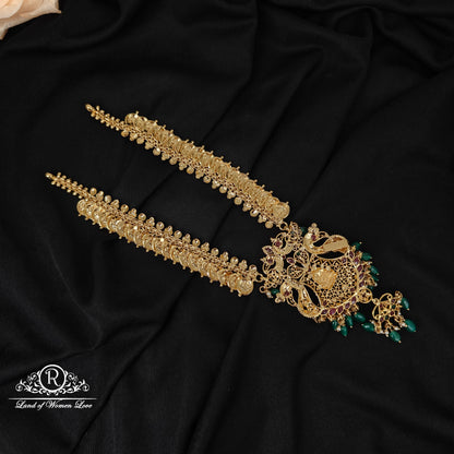 92.5 silver peacock design with Lakshmi Devi kasulu necklace-RCMB040