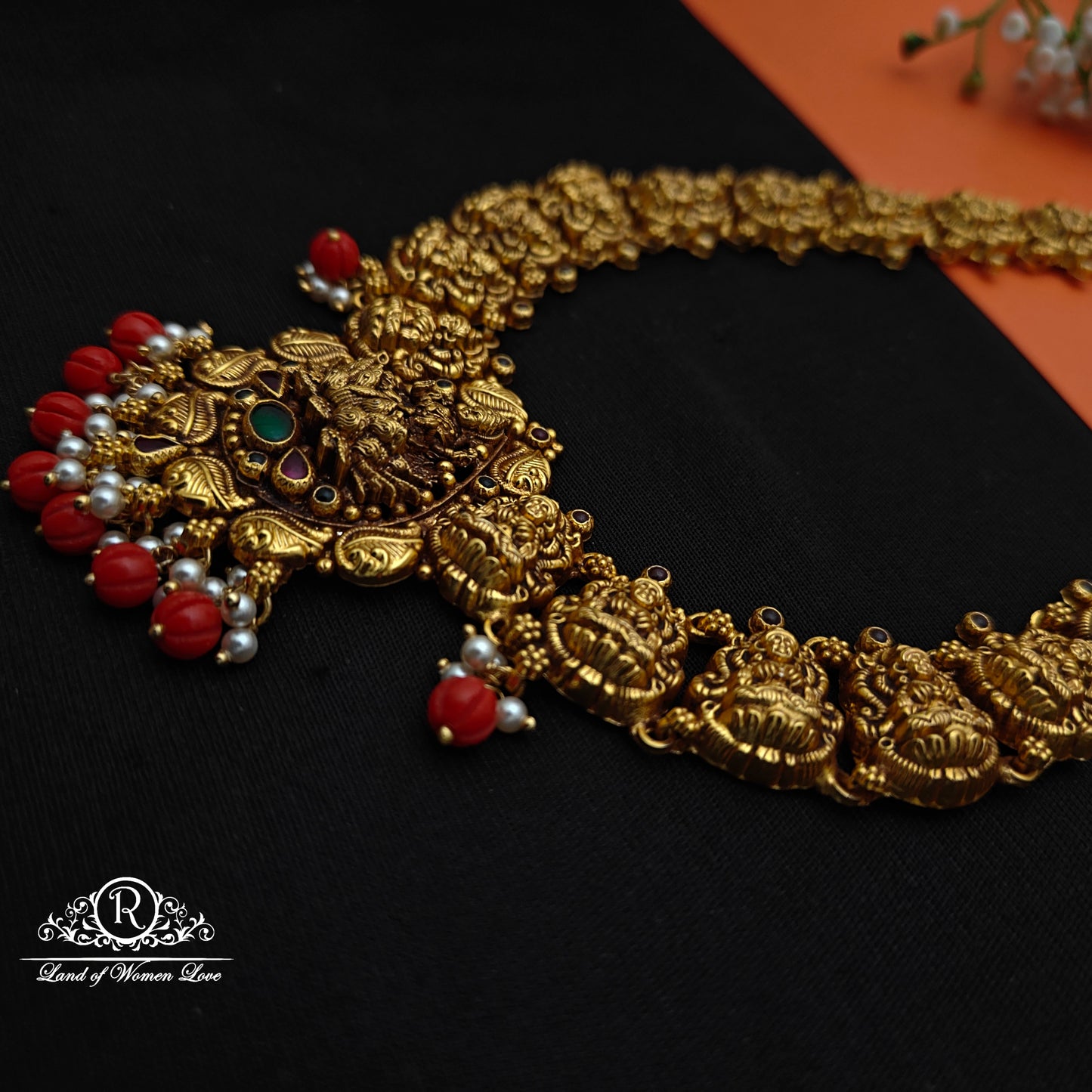 92.5 Silver Nakshi with coral drops Haram-RCCP490