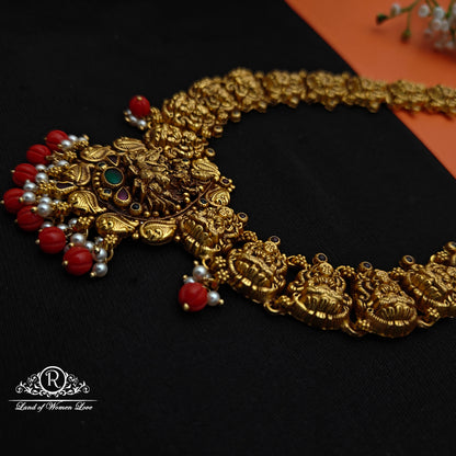 92.5 Silver Nakshi with coral drops Haram-RCCP490