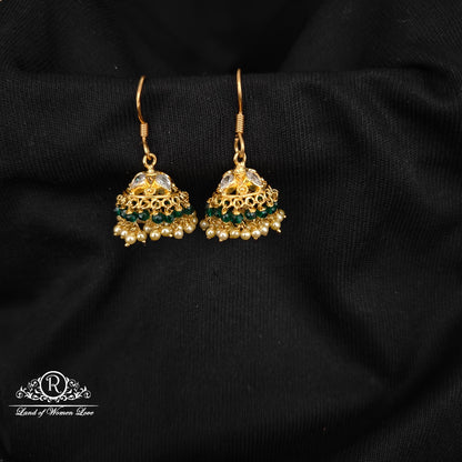 92.5 silver hanging Jumkas with pearl and green beads hangings-RCBH010-1