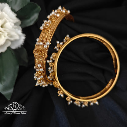 92.5 silver flower desgin pearls bangles-RCP176