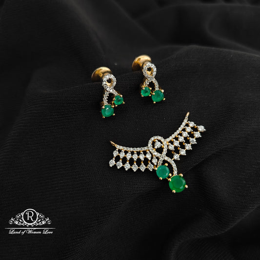 92.5 Silver diamond finishing locket with earrings -RCSB031