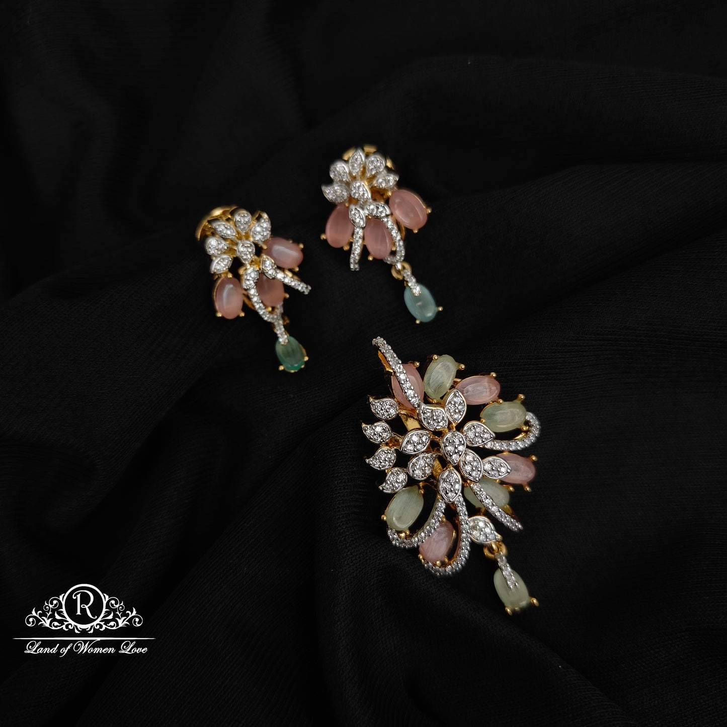 92.5 SILVER FUSHION COLLECTION EARRINGS WITH PENDANT SET-RCM1432