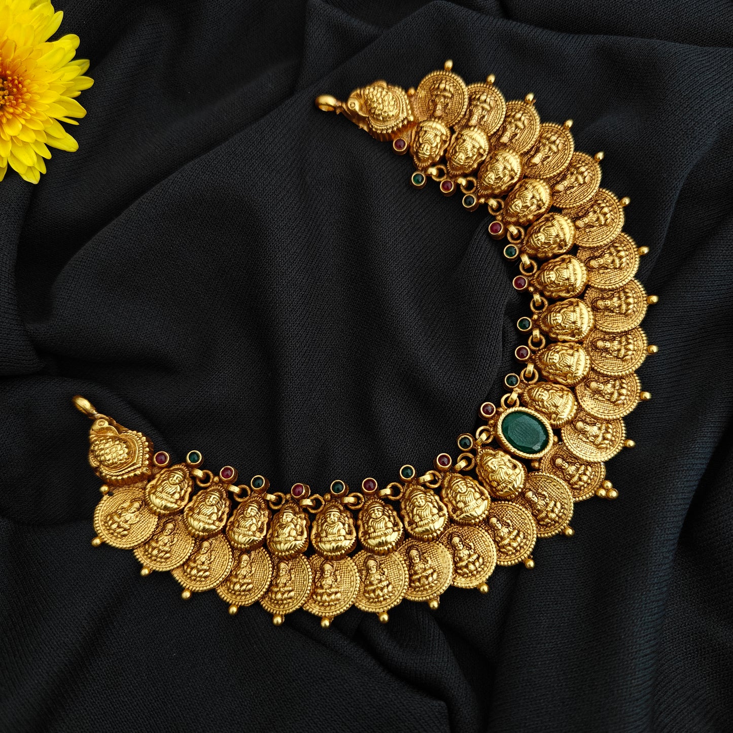 92.5 Silver  lakshmi devi  Kasu Necklace design-RCV315