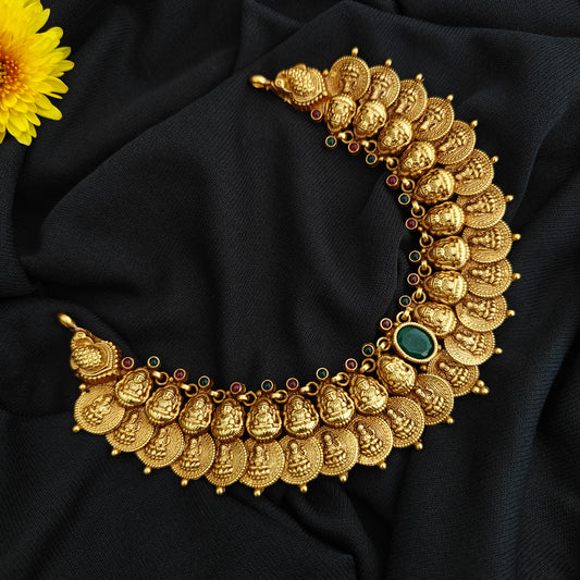 92.5 Silver  lakshmi devi  Kasu Necklace design-RCV315