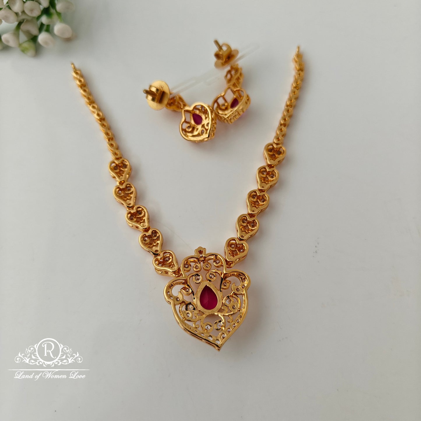 92.5 Silver Closed Setting Necklace With Earrings Set-RCCP530