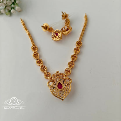 92.5 Silver Closed Setting Necklace With Earrings Set-RCCP530