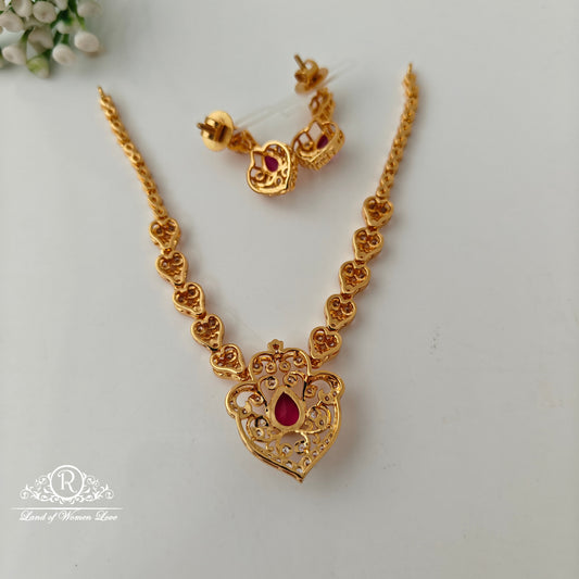 92.5 Silver Closed Setting Necklace With Earrings Set-RCCP530