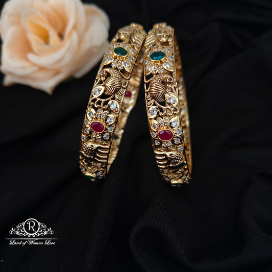 92.5 silver peacock and elephant design bangles -RCMB048