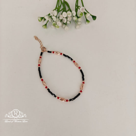92.5 SILVER ROSE GOLD POLISH BLACK BEADS BRACELET-RCRB56