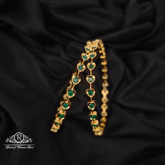 92.5-SILVER GREEN STONE HEART SHAPE  BANGLES-RCZ986