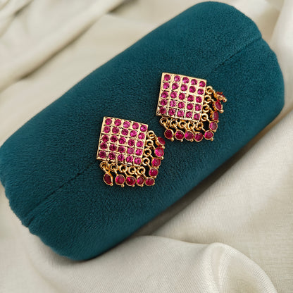 92.5 silver square design hand made jewellery and ruby stones earrings-RCK345