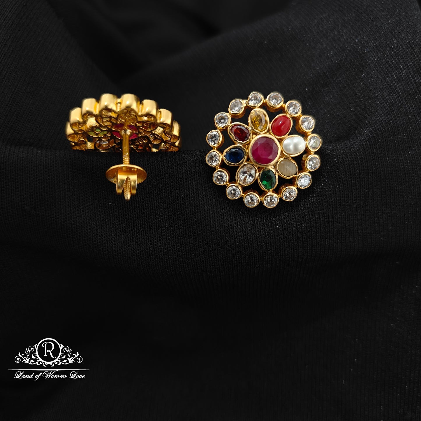 92.5 Silver navaratna earrings -RCM1618