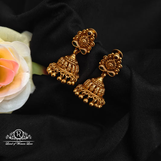 92.5 silver earrings with  nakshi finishing and gold balls hangings-RCP231