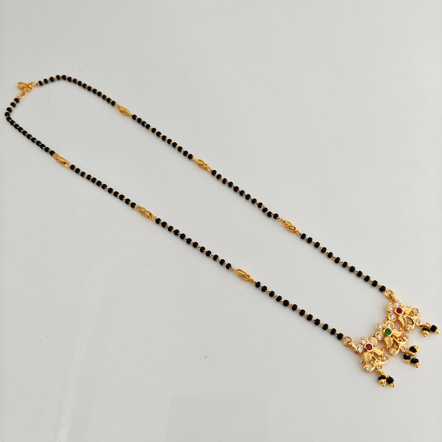 92.5 Silver With Gold Polish Black Beads Chain-RCBH083