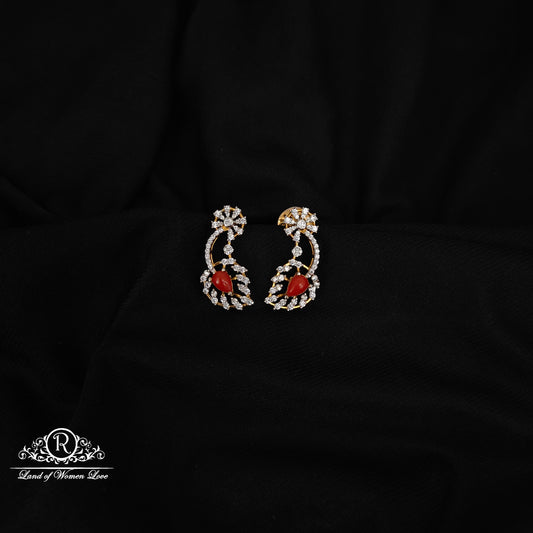 92.5 silver diamond finishing earrings with coral-RCDS029