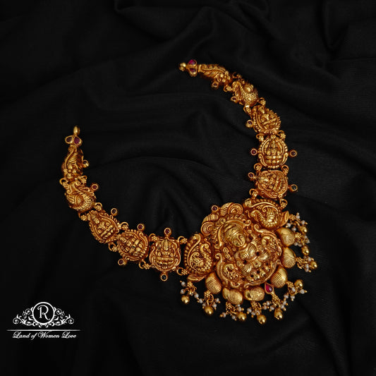 92.5-SILVER LAKSHMI DEVI WITH PEACOCK DESGIN NECKLACE-RCZ956