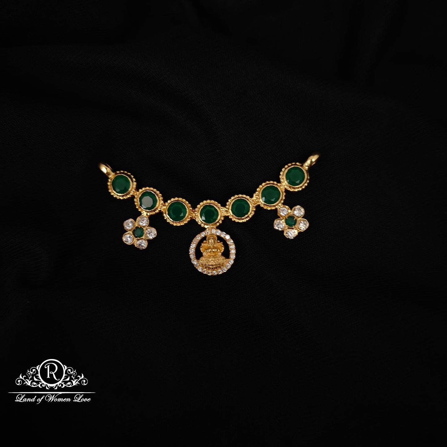 92.5  SILVER LAKSHMI DEVI GREEN BEADS MALA LOCKET -RCM1379