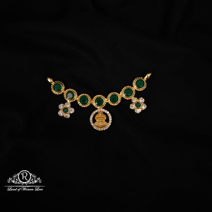 92.5  SILVER LAKSHMI DEVI GREEN BEADS MALA LOCKET -RCM1379