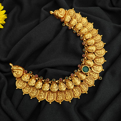 92.5 Silver  lakshmi devi  Kasu Necklace design-RCV316
