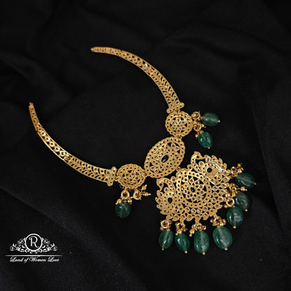 92.5 silver kante with CZ stones and green beads hangings-C122