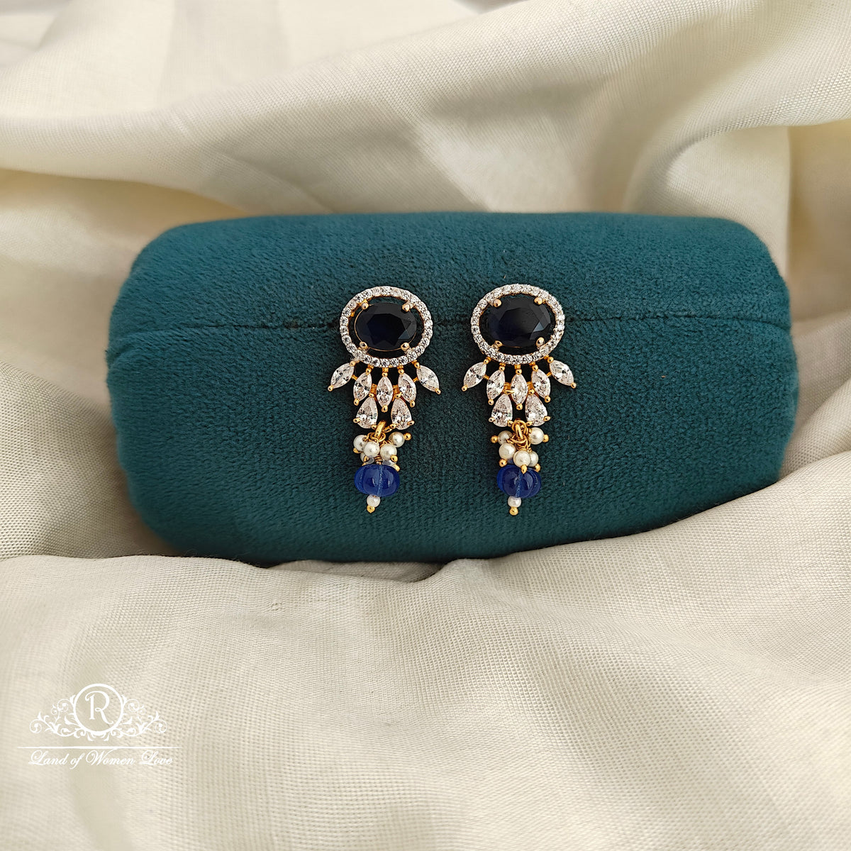 92.5 silver Blue stone diamond finishing  earrings with hanging -RCR216