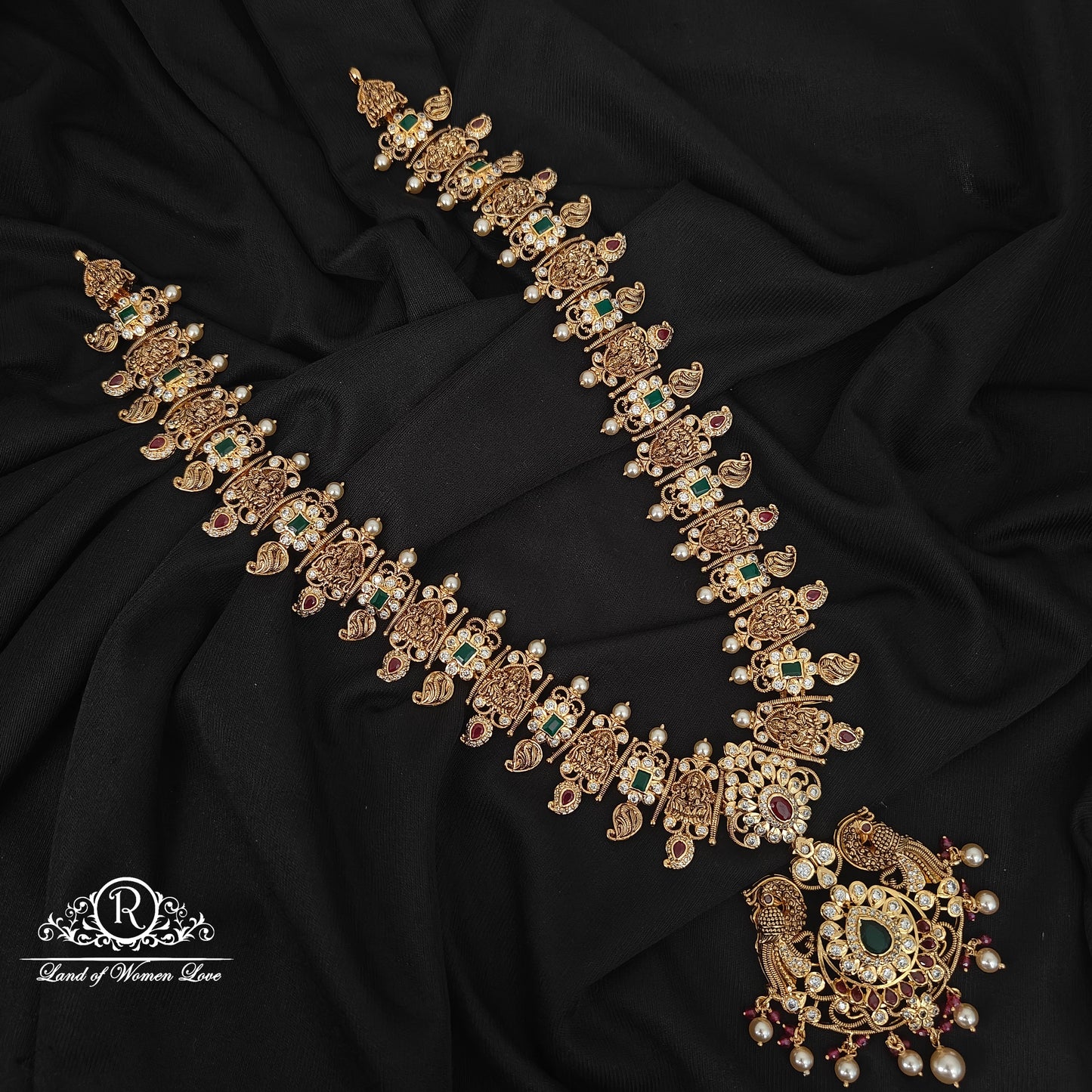 92.5 SILVER lakshmi devi peacock desgin haram with earrings-RCHD101