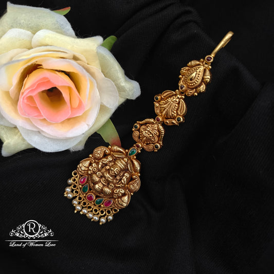 92.5 silver Lakshmi Devi design tikka with pearls hangings -RCP229