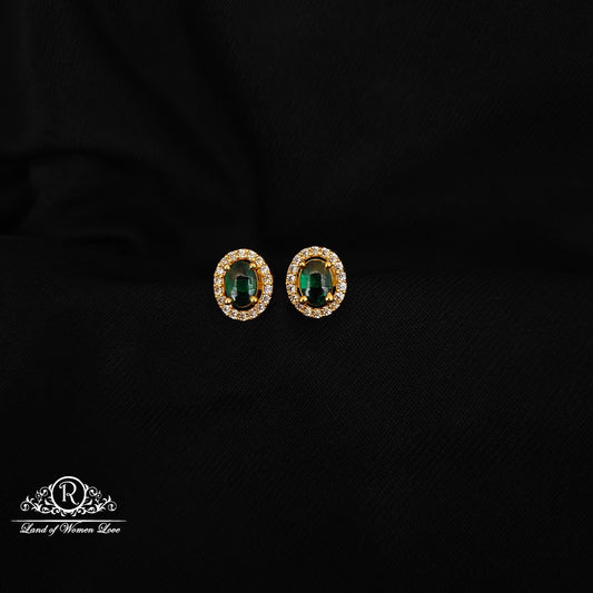 92.5-SILVER GREEN STONE STUDS-RCZ989