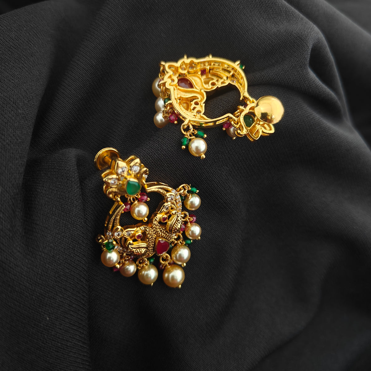 92.5 silver pachi work peacock design chandbali earrings -RCMB061