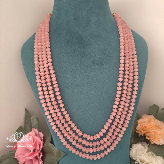 GEM STONE 4 LINES PINK PUMPKIN BEADS MALA-RCH1057