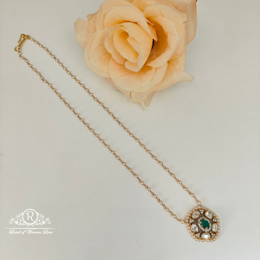 92.5 Silver Mossinate Pendant with Pearl Chain -RCH1207