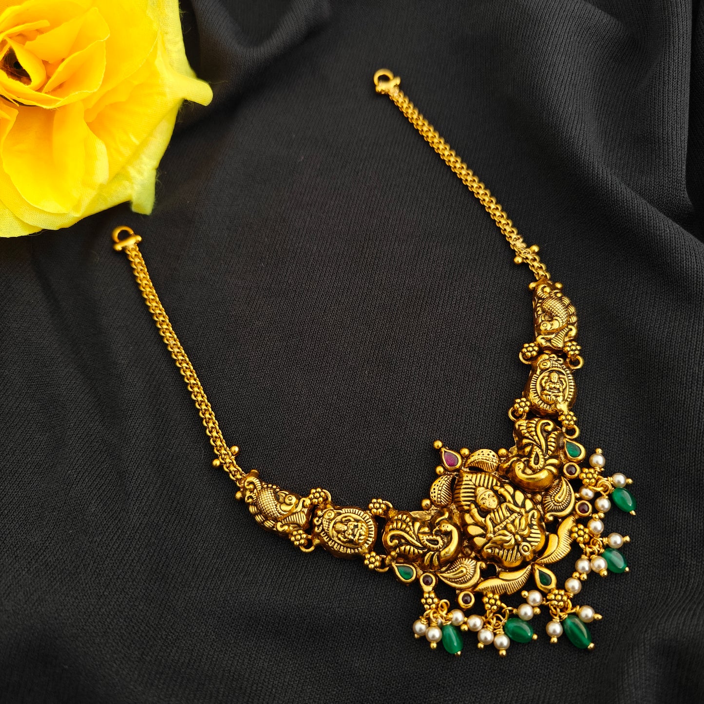92.5 Silver  lakshmi devi Necklace design-RCV349