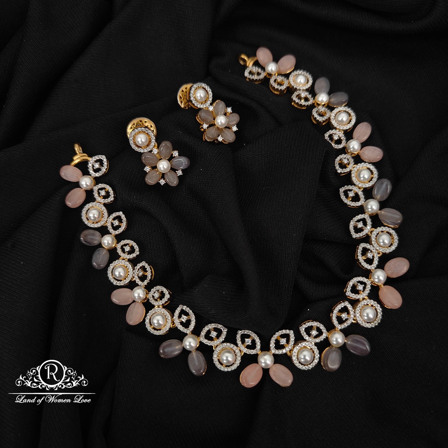 Silver pearl gem stone necklace-RCCP258
