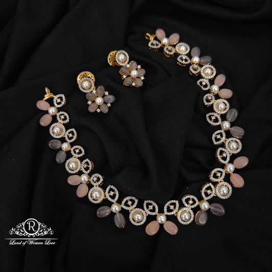 Silver pearl gem stone necklace-RCCP258