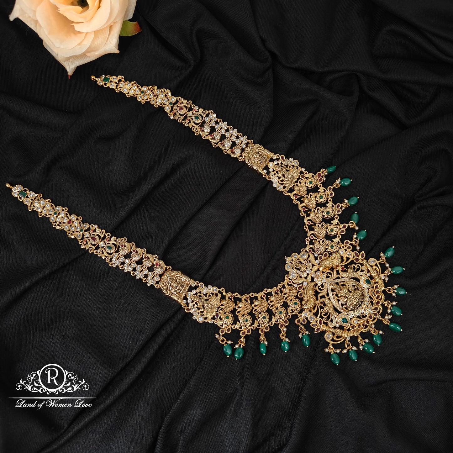 92.5 silver Lakshmi Devi with peacock design haram-RCMB038