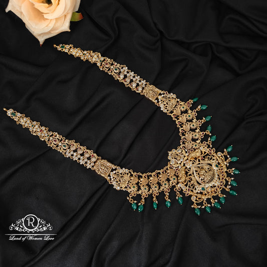 92.5 silver Lakshmi Devi with peacock design haram-RCMB038