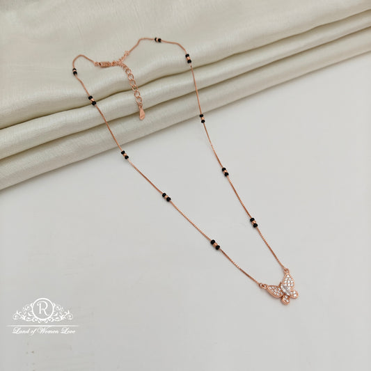 92.5 Silver Rose Gold Polish  Black Beads Chain-RCSS001