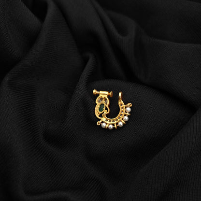 92.5 silver leaf design nosepin with pearls -RCR146